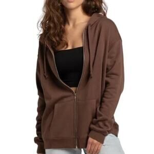 Naked Wardrobe Womens Zip Hoodie Sweatshirt Medium Chocolate Brown Pockets NEW